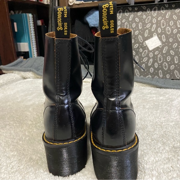 Dr martens leather platform combat boot size 8 Leona black lace up euc - Picture 3 of 10